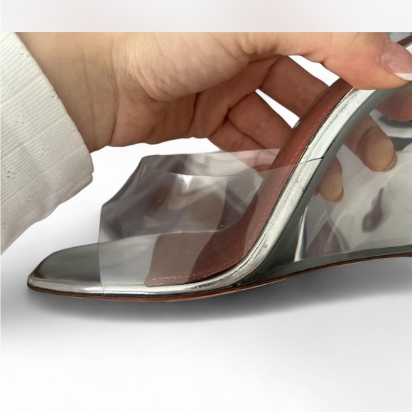 Amina Muaddi Silver and Brown Wedges - Picture 6 of 7